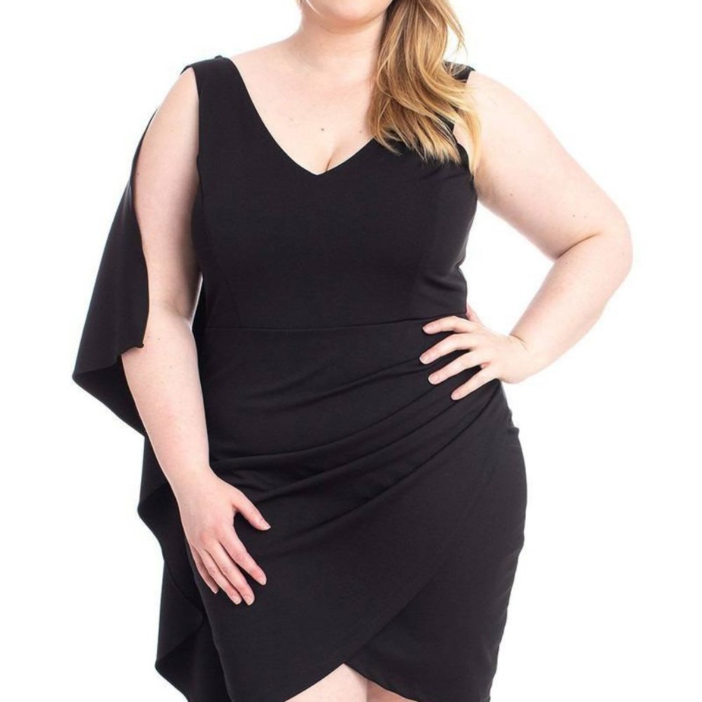 Plus Size Curvy Back Shoulder Cape Midi Dress